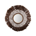 Boho Decorative Round Wall Mirror with Natural Fiber Frame