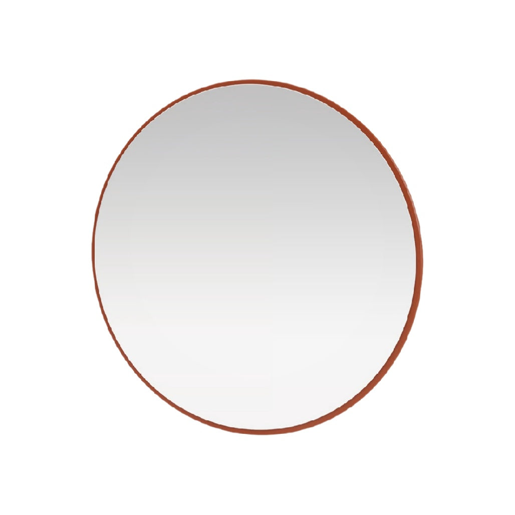 Round Wall Mirror with Brown Frame, Elegant Home Décor