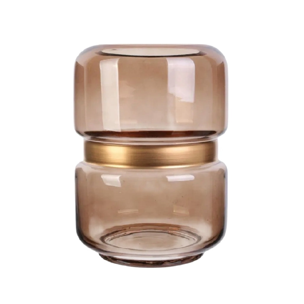 Elegant Brown Glass Vase with Gold Accent for Home Décor